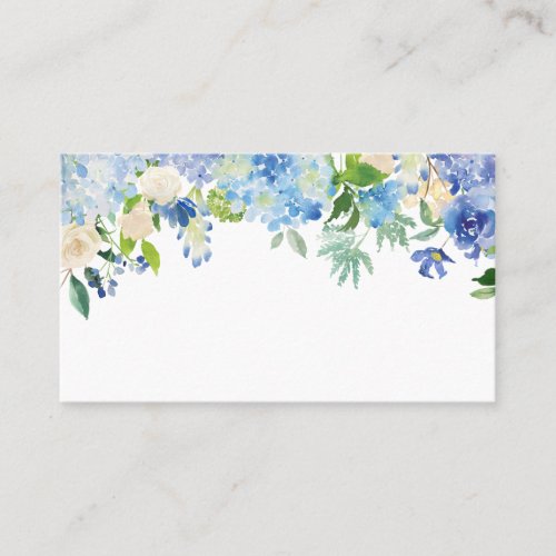 Blue Watercolor Hydrangeas  Roses Floral Garland Place Card