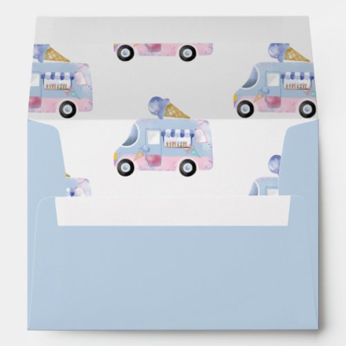 Blue Watercolor Ice Cream Truck  Envelope