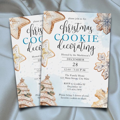 Blue Watercolor Icing Cookie Decorating Party Invitation