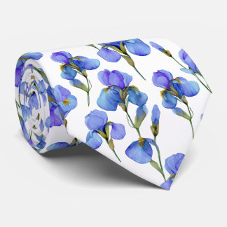 Blue Watercolor Iris Flower Pattern Neck Tie
