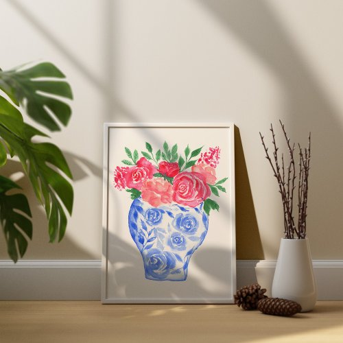 Blue Watercolor Jars with Flowers _ Serene Floral  Poster