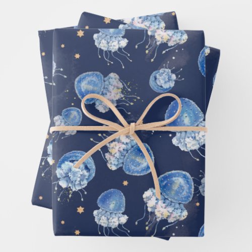 Blue Watercolor Jellyfish  Wrapping Paper Sheets