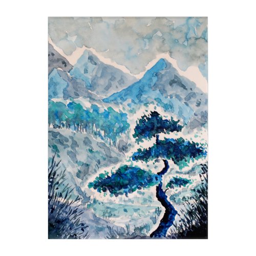 Blue Watercolor Landscape Acrylic Print