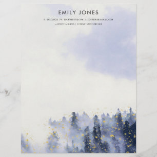 BLUE WATERCOLOR LANDSCAPE TREE FOLIAGE MONOGRAM LETTERHEAD