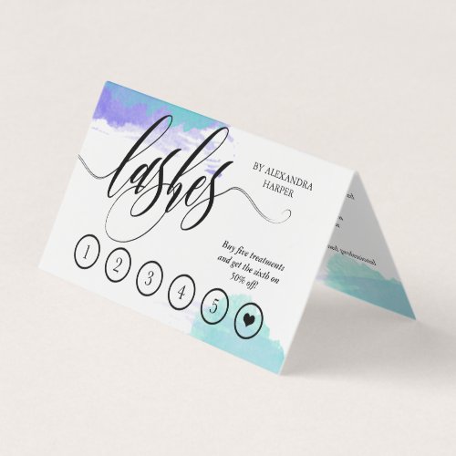 Blue Watercolor Lash Artist Aftercare Loyalty Business Card