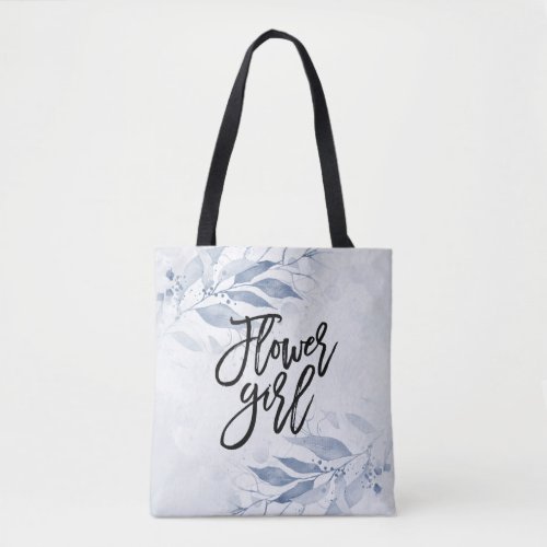 Blue Watercolor Leaf Botanical Wedding Flower Girl Tote Bag