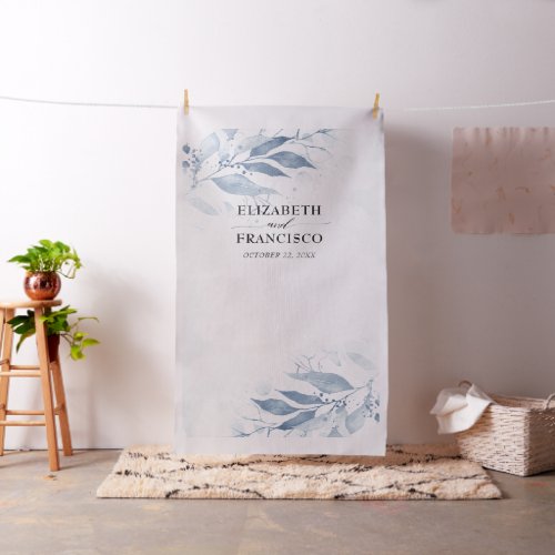 Blue Watercolor Leaf Wedding Photo Booth Backdrop