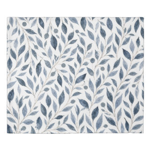 Blue Watercolor Leaves Botanical Duvet Cover
