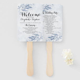 Blue Watercolor Leaves Botanical Wedding Programs Hand Fan
