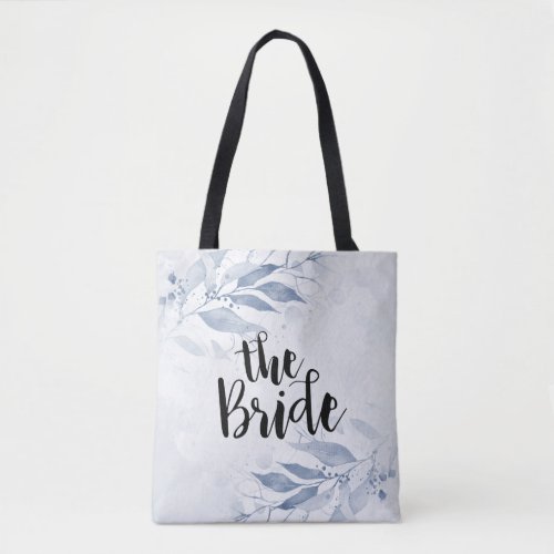 Blue Watercolor Leaves Botanical Wedding The Bride Tote Bag