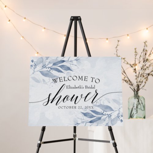 Blue Watercolor Leaves Bridal Shower Welcome Sign