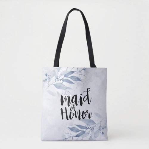 Blue Watercolor Leaves Chic Wedding Maid of Honor Tote Bag