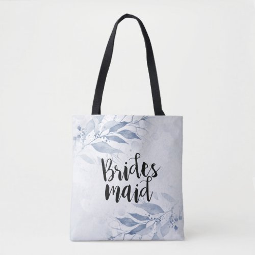 Blue Watercolor Leaves Elegant Wedding Bridesmaid Tote Bag