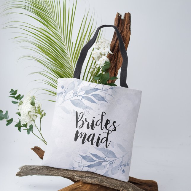 Blue Watercolor Leaves Elegant Wedding Bridesmaid Tote Bag (Creator Uploaded)