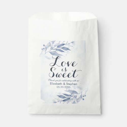 Blue Watercolor Leaves Flowers Wedding Favor Bag