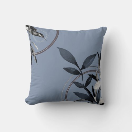 Blue Watercolor Leaves Throw Pillow
