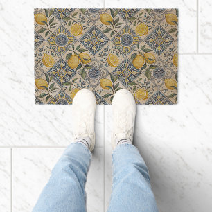 Blue Watercolor Lemon Fiber Doormat