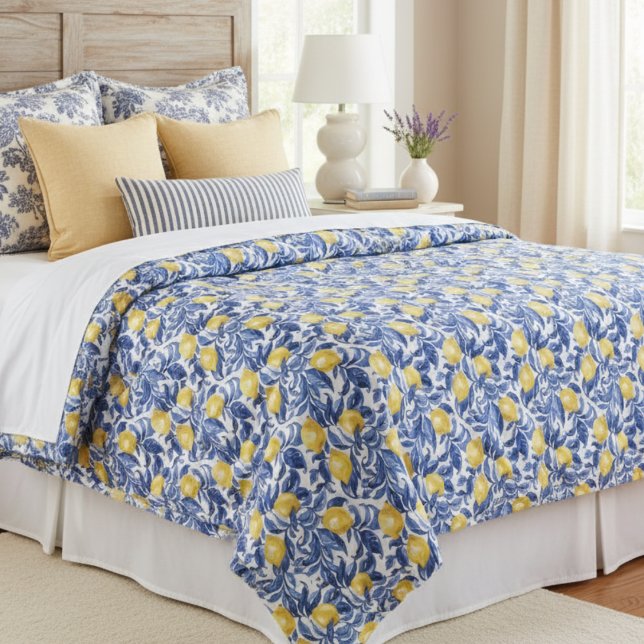 Blue Watercolor Lemon Pattern  Duvet Cover (Creator Uploaded)