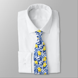 Blue Watercolor Lemon Pattern Neck Tie