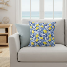 Blue Watercolor Lemon Pattern 
