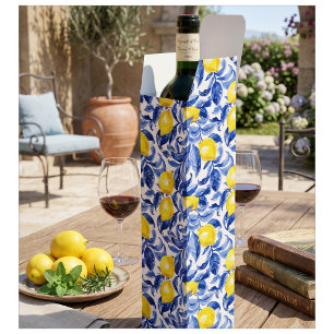 Blue Watercolor Lemon Pattern Wine Box