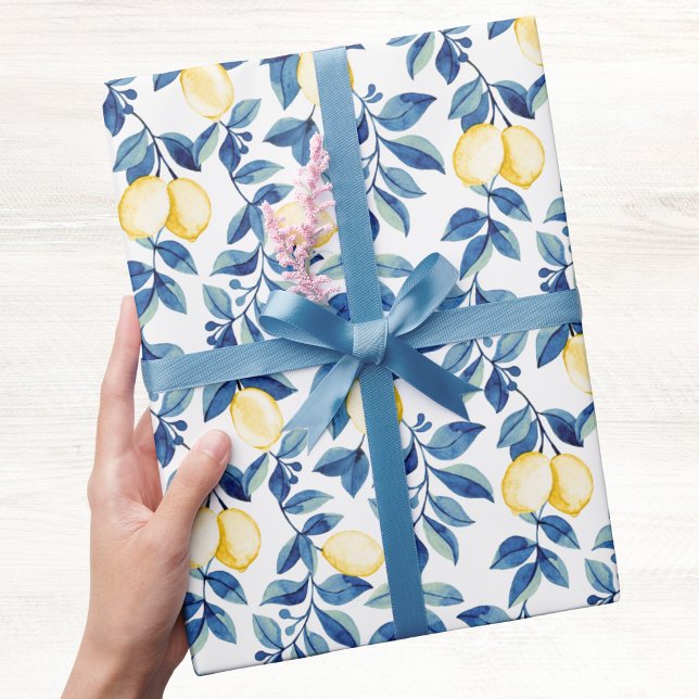 Blue Watercolor Lemon Wrapping Paper (Creator Uploaded)