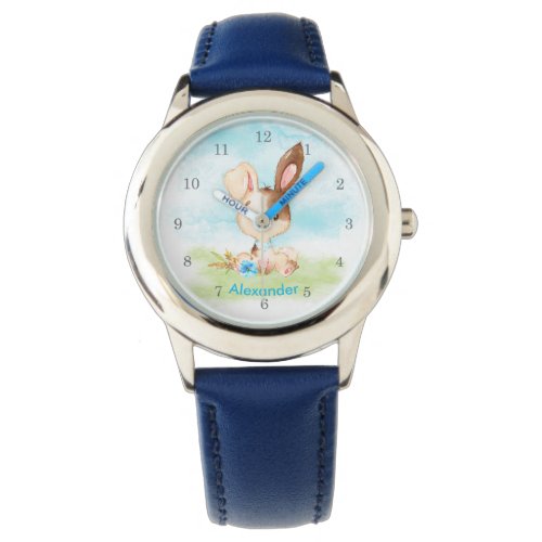 Blue Watercolor Little Bunny Watch