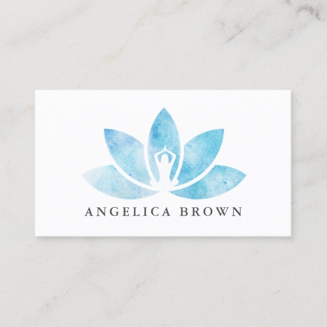 Blue Watercolor Lotus Flower Business Card (Front)
