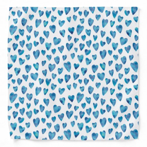 Blue watercolor love heart pattern bandana