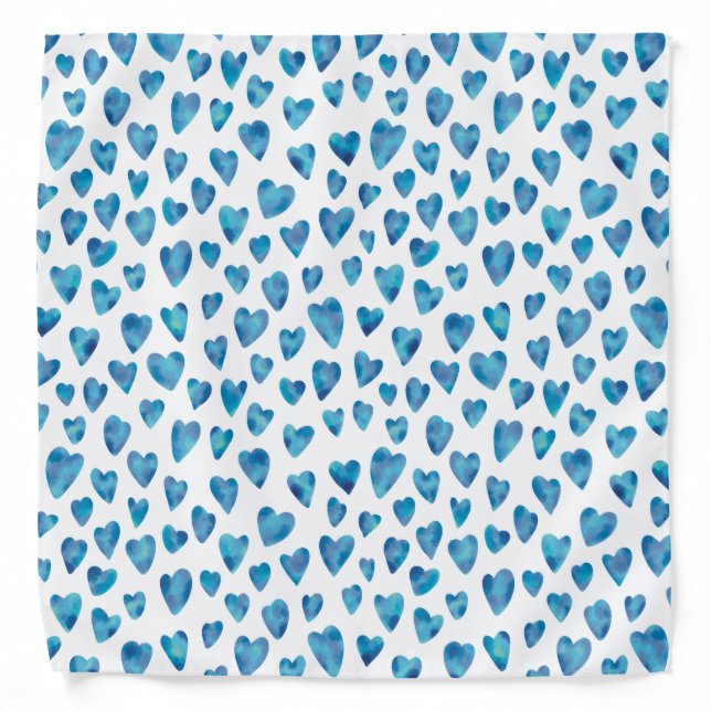 Blue watercolor love heart pattern bandana (Front)