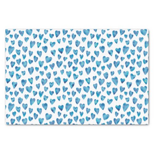 Blue Watercolor Love Heart pattern Tissue Paper