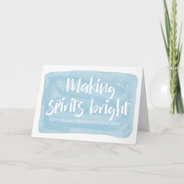 Blue Watercolor Making Spirits Bright Holiday Card (Front)