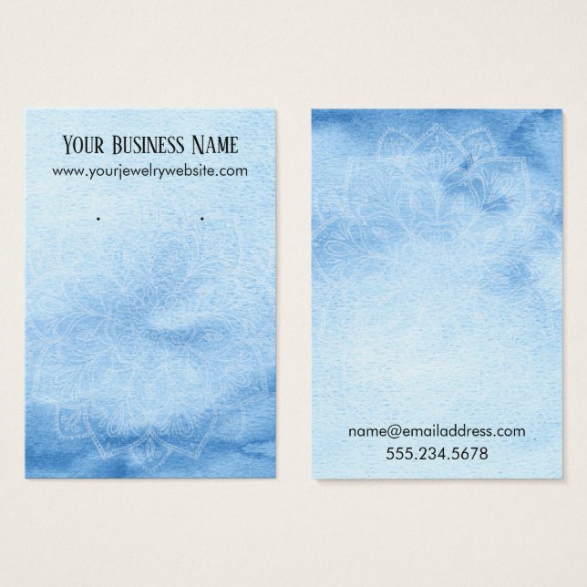 Blue Watercolor Mandala Earring Display Cards (Front & Back)