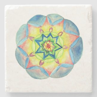 Blue  Watercolor Mandala  Marble Stone Coaster