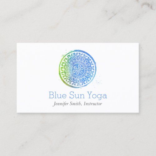 Blue Watercolor Mandala Yoga and Wellness Business Card