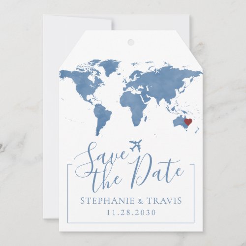 Blue Watercolor Map Save the Date Luggage Tag