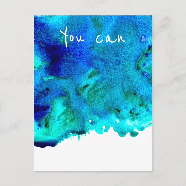 Blue watercolor marble abstract You can quote Postcard (Front)