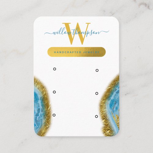 Blue Watercolor Marble Gold Earring Display Card