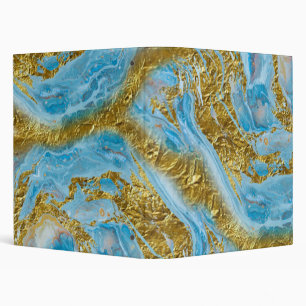 Blue Watercolor Marble & Gold Foil 3 Ring Binder