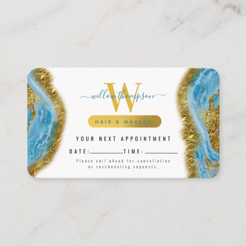 Blue Watercolor Marble Gold Foil Appointment Card