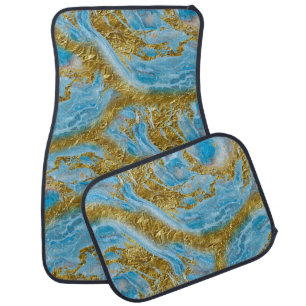 Blue Watercolor Marble & Gold Foil Car Floor Mat