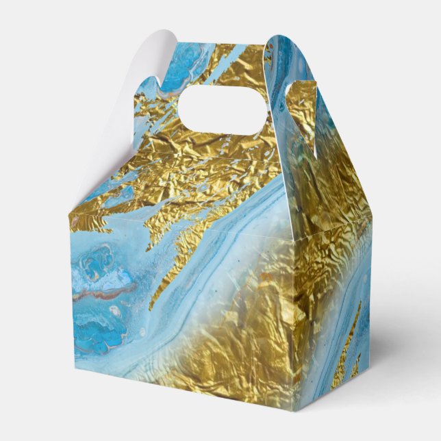 Blue Watercolor Marble & Gold Foil  Favor Boxes (Front Side)