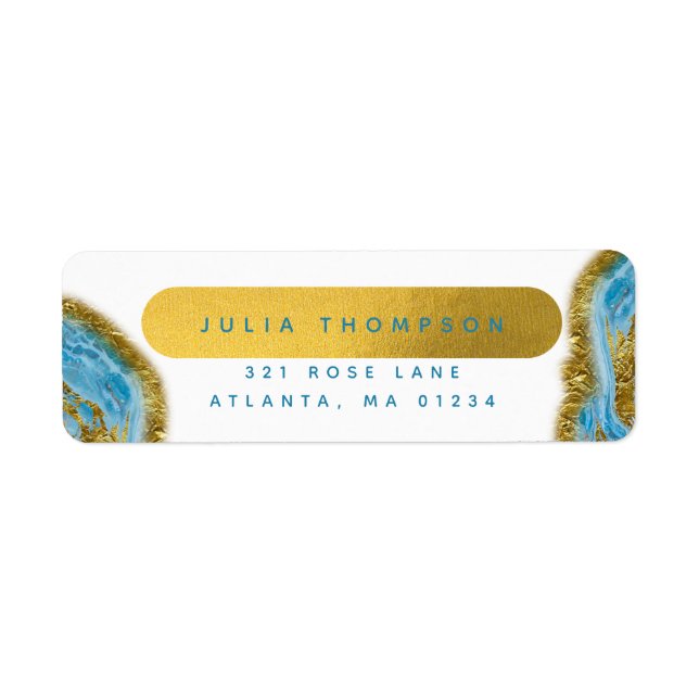 Blue Watercolor Marble & Gold Foil  Label (Front)