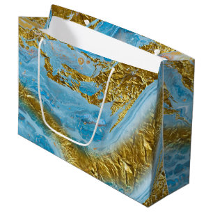 Blue Watercolor Marble & Gold Foil Large Gift Bag