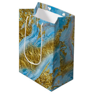 Blue Watercolor Marble & Gold Foil Medium Gift Bag