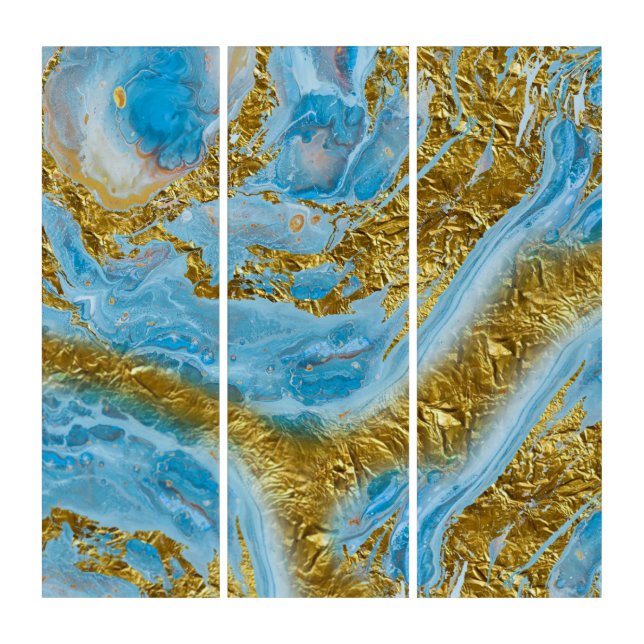 Blue Watercolor Marble & Gold Foil  Triptych (Front)
