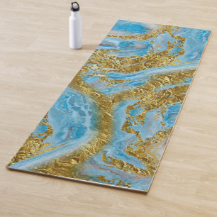 Blue Watercolor Marble & Gold Foil Yoga Mat