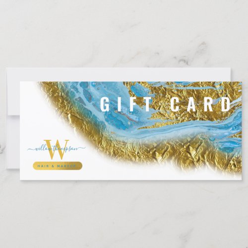 Blue Watercolor Marble Gold Hair Makeup Gift Card