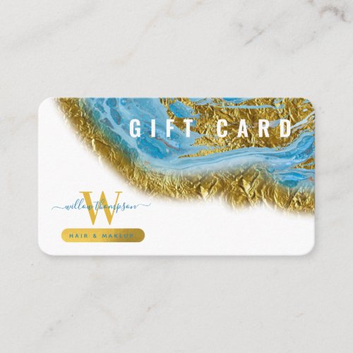 Blue Watercolor Marble Gold Hair Makeup Gift Card