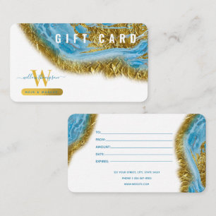 Blue Watercolor Marble Gold Hair Makeup Gift Card